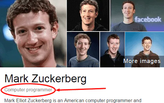 Mark Zuckerberg - Computer programmer in Google search.