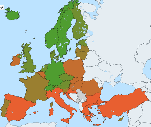 Mappa disoccupazione in Europa