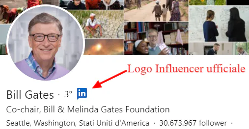 Profilo di Bill Gates come influencer ufficiale di LinkedIn